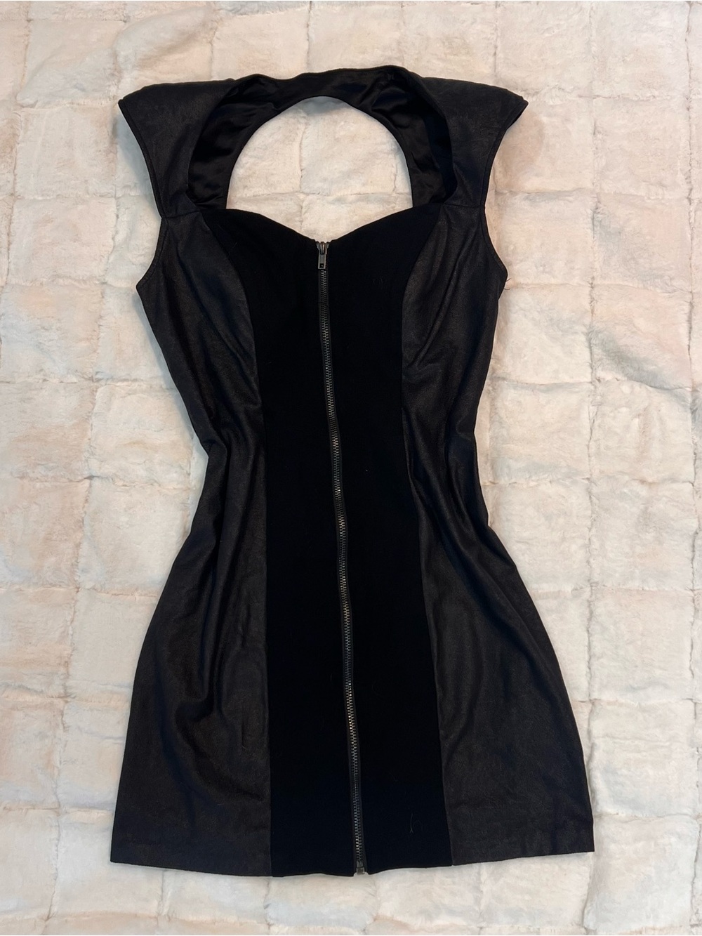 GUESS Black Structured Zip-Front Mini Dress